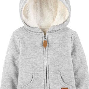 Charming Baby Bear Ears Hooded Jacket - Warm Sherpa Lining, Grey 6-9 Months